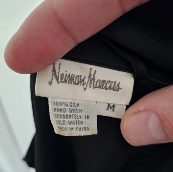 Neiman Marcus M Black 100% Silk Long Vintage Robe Duster 80s Loungewear Tie Belt - Picture 5 of 8